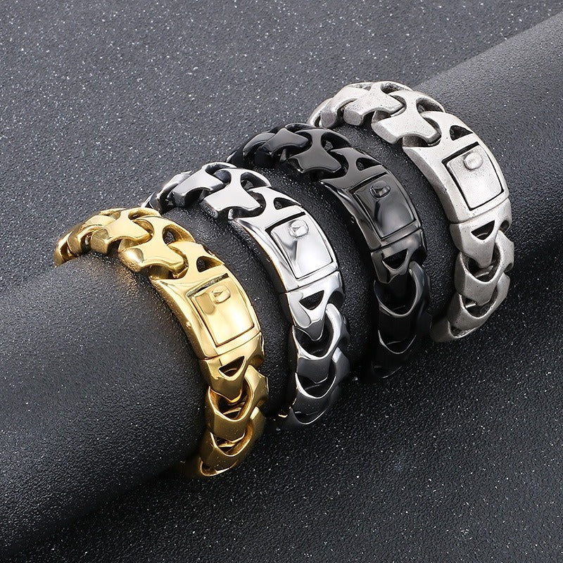 Kemstone Bold Punk Titanium Steel Square Buckle Dragon Bone Chain Bracelet Handmade 22CM KB112527-BD