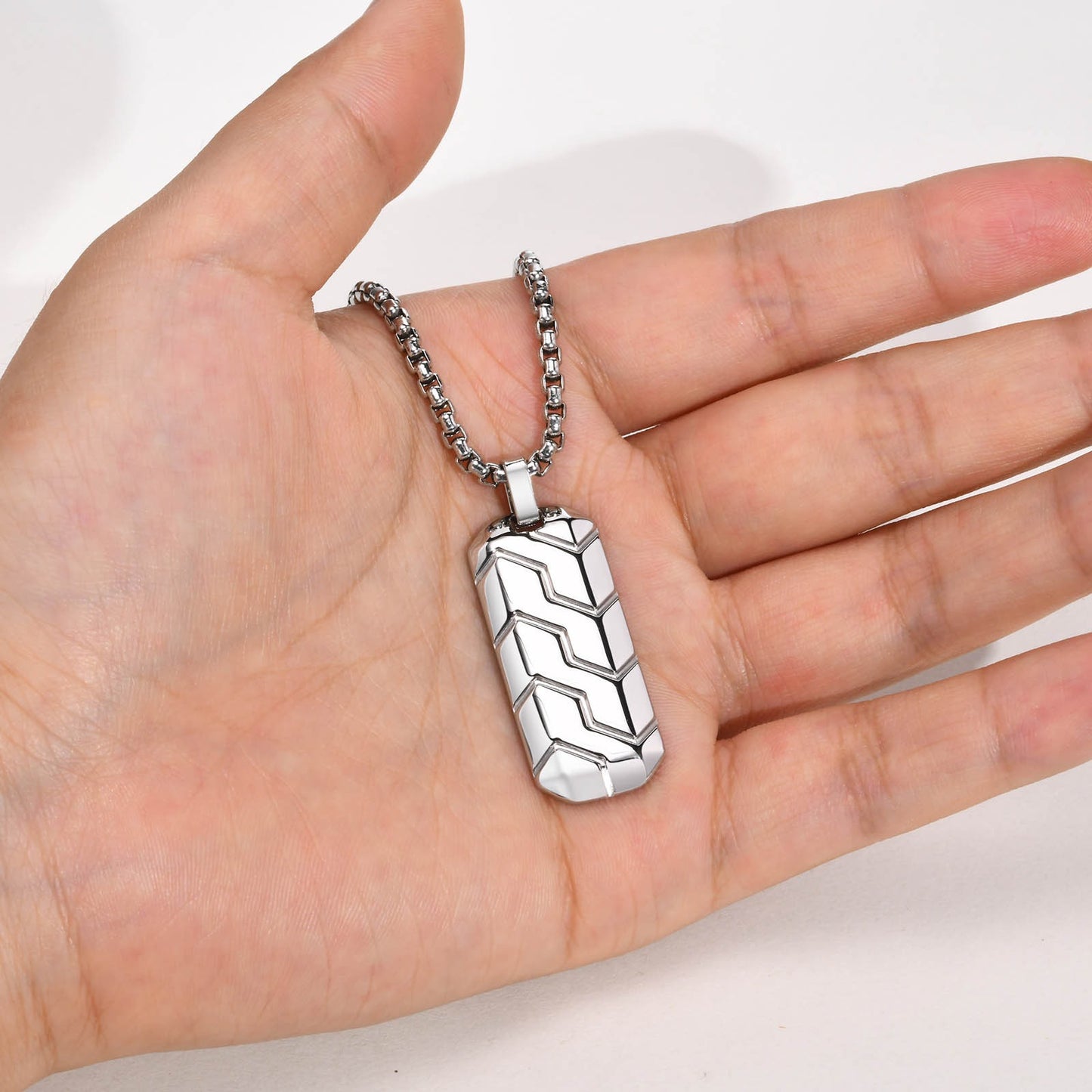 Tire Tread Pendant Necklace for Men – Stainless Steel Geometric Dog Tag PN-1857
