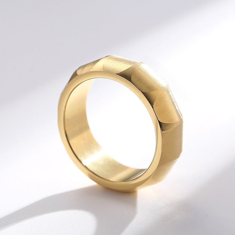 Kemstone Matte Titanium Steel Ring – Curved Minimalist Band for Men | Rugged Gothic Street Style KR105900-KFC