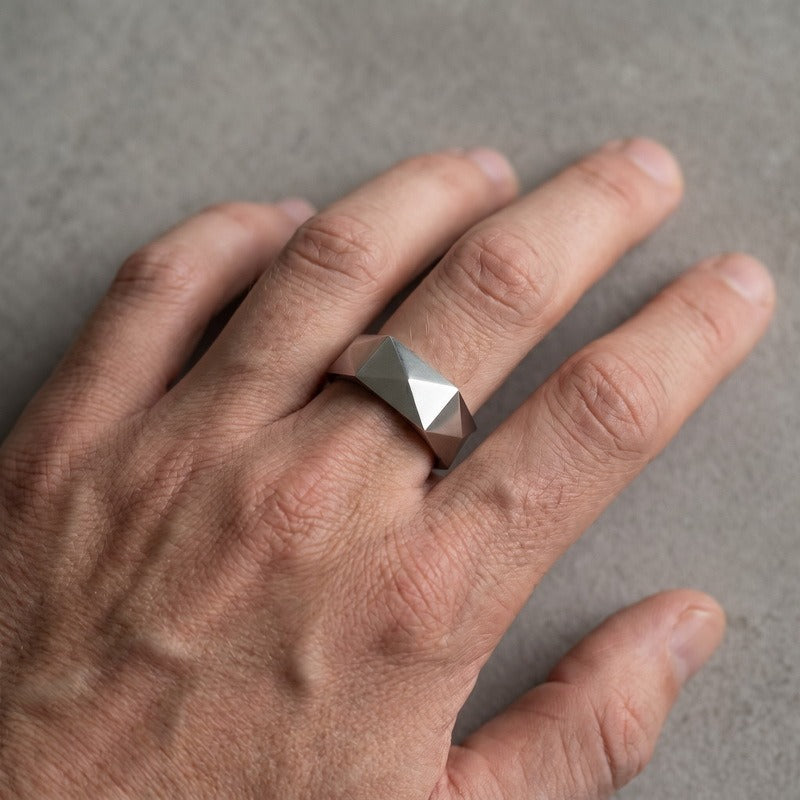 Kemstone Diamond Cut Geometric Ring for Men Titanium Steel Wide Band KR115325-KFC