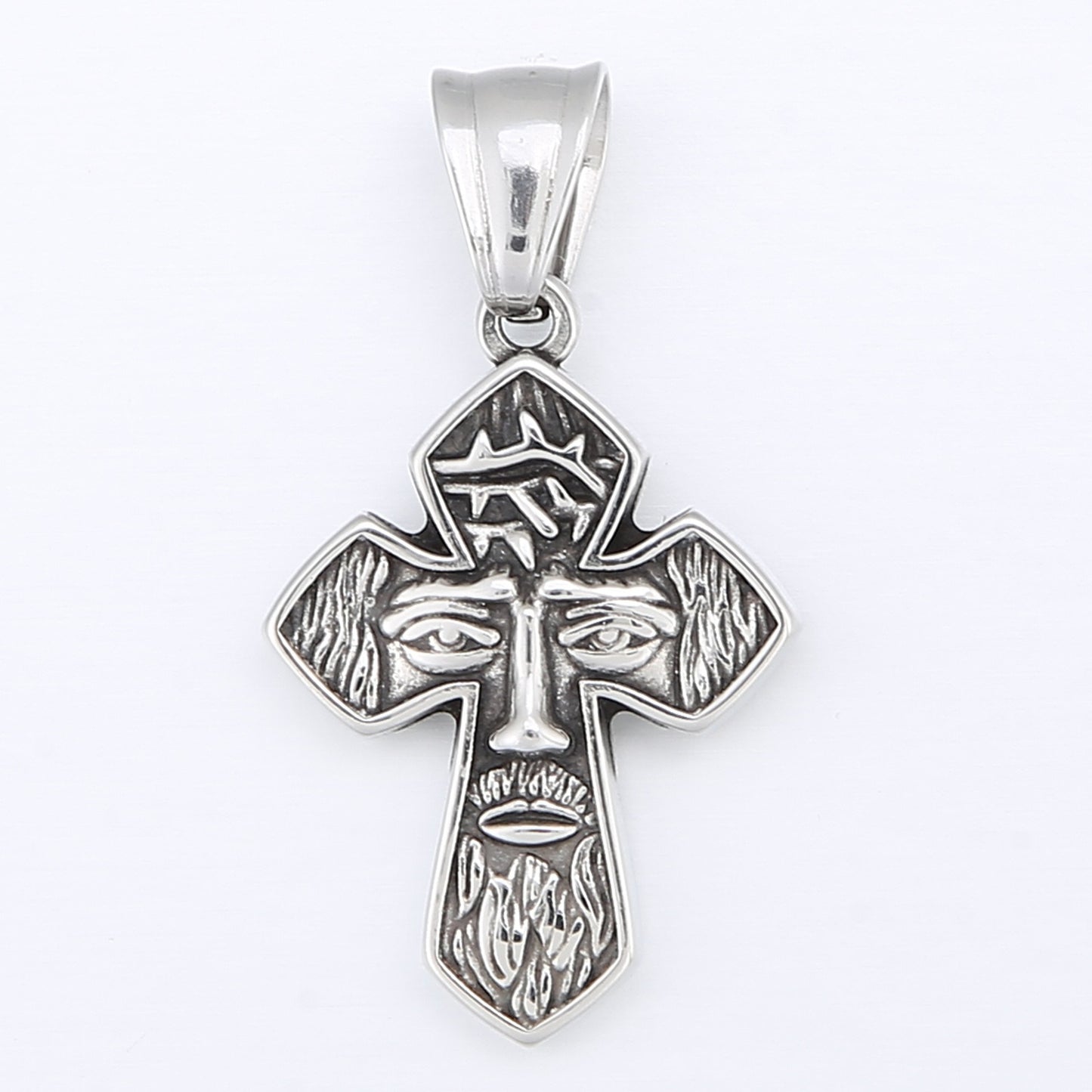 Kemstone Gothic Portrait Pendant – Titanium Steel Necklace with Crown & Turquoise Cross KP119878
