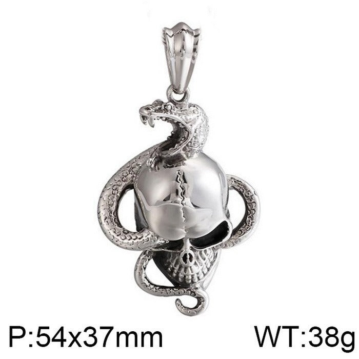 Kemstone Men’s Snake Pendant Necklace – Stainless Steel Gothic Punk Amulet, Norse Dark Jewelry KP55376-BD