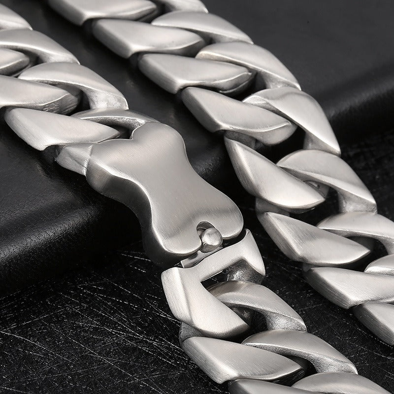 Kemstone Stainless Steel Cuban Chain Necklace with Bone Clasp – Thick Matte Finish KN1196452-KJX