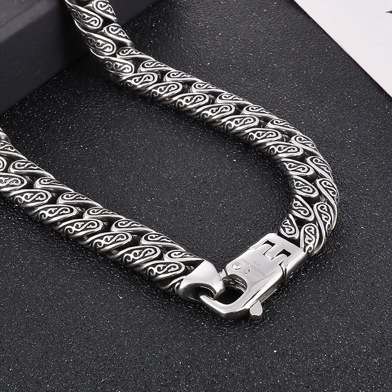 Kemstone Punk Vintage Distressed Geometric Buckle Men's Titanium Steel Inlaid Cubic Zirconia Cuban Chain Necklace KN232322