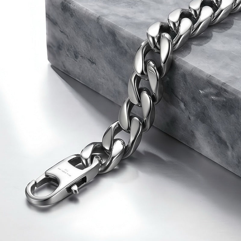 Kemston Titanium Steel Wide Cuban Link Bracelet for Men 11MM KB26873-D