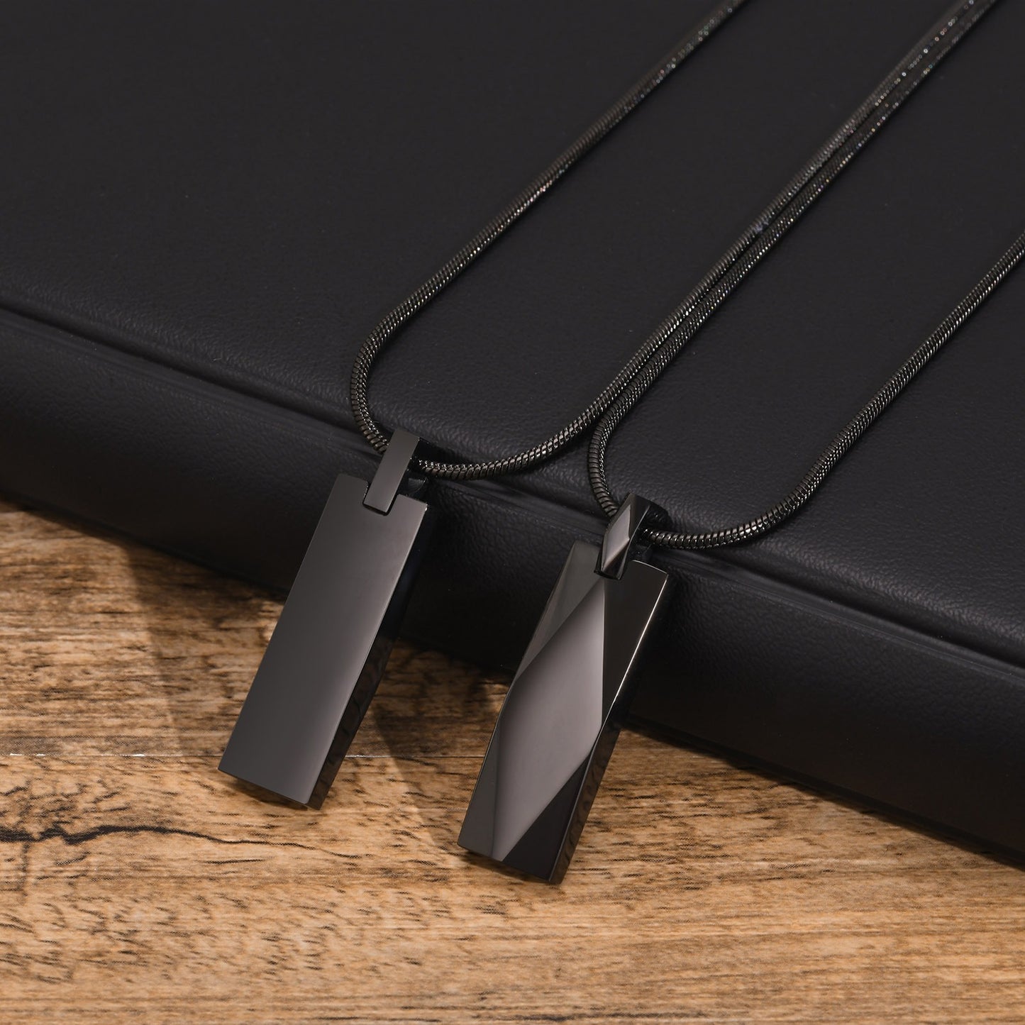 Men’s Geometric Pendant Necklace – 3D Rhombus Rectangle Design in Stainless Steel | Black & Silver Gothic Style NC-1455