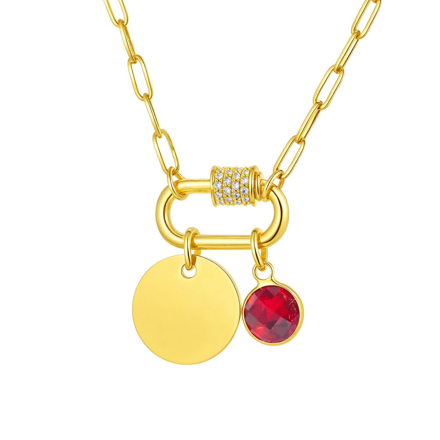 Cadena de eslabones cuadrados de acero inoxidable Kemstone con colgante de piedra de nacimiento del zodíaco - Collar minimalista dorado para mujer NC-2181