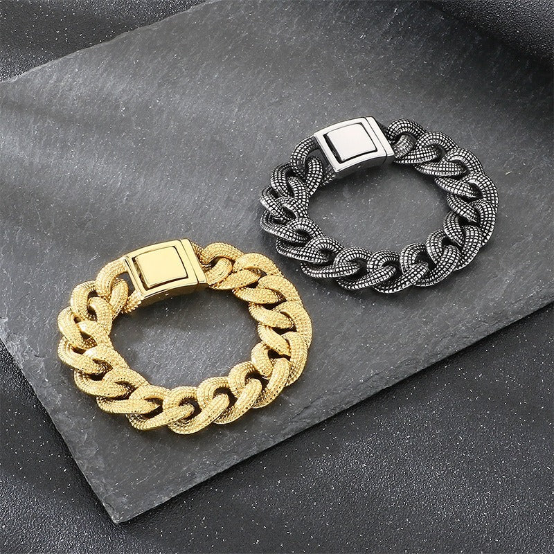 Kemstone Cuban Chain Bracelet Titanium Steel Thick Heavy Link for Men Gold Silver KB182582-KJX