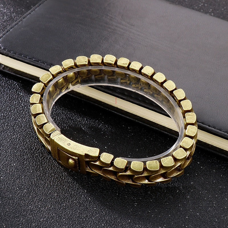 Kemstone Vintage Bolt-Chain Stainless Steel Bracelet - Bold Rugged Design for Men KB117455