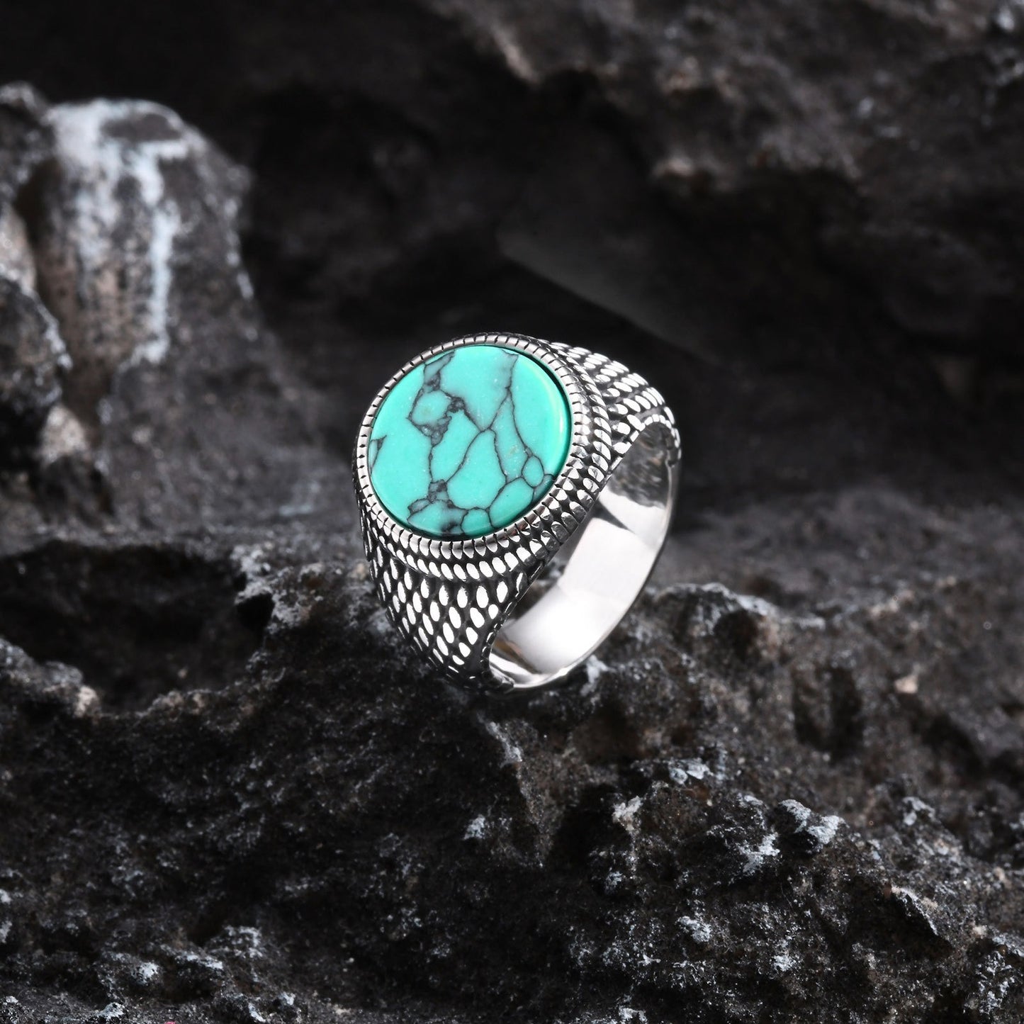 Men’s Stainless Steel Signet Ring – Natural Stone Seal Design (Black Onyx / Turquoise / Tiger Eye) RC-685