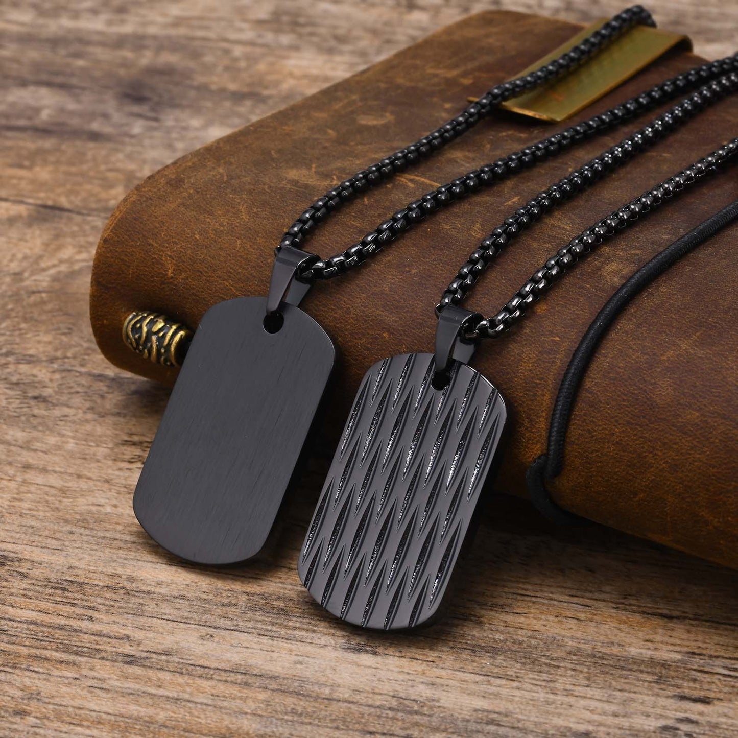 Kemstone Men’s Stainless Steel Geometric Ripple Dog Tag Pendant Necklace – Modern Street Style PN-1920