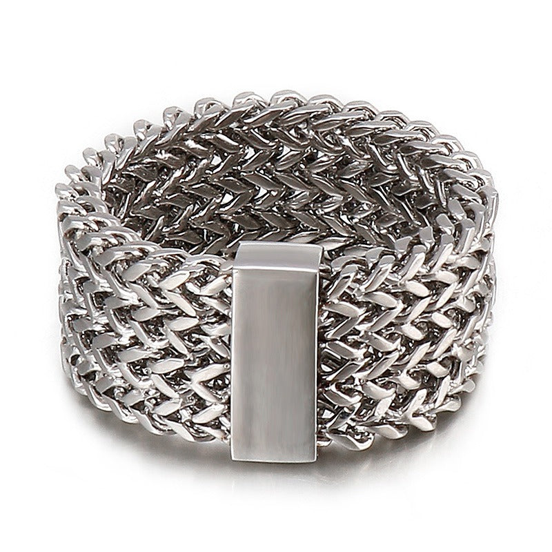 Kemstone Retro Punk Titanium Steel Ring - 4-Bars Motorcycle Chain Inspired Bold Men's Stainless Steel Finger Accessory KR92114