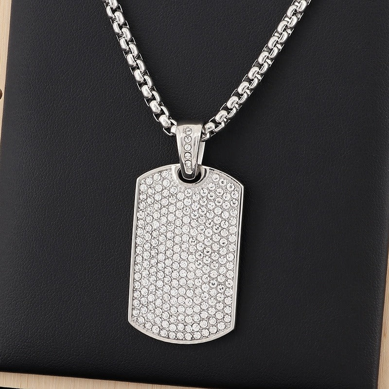 Kemstone Men's Iced-Out Pendant – Full Crystal Cuban Link Stainless Steel KP130506