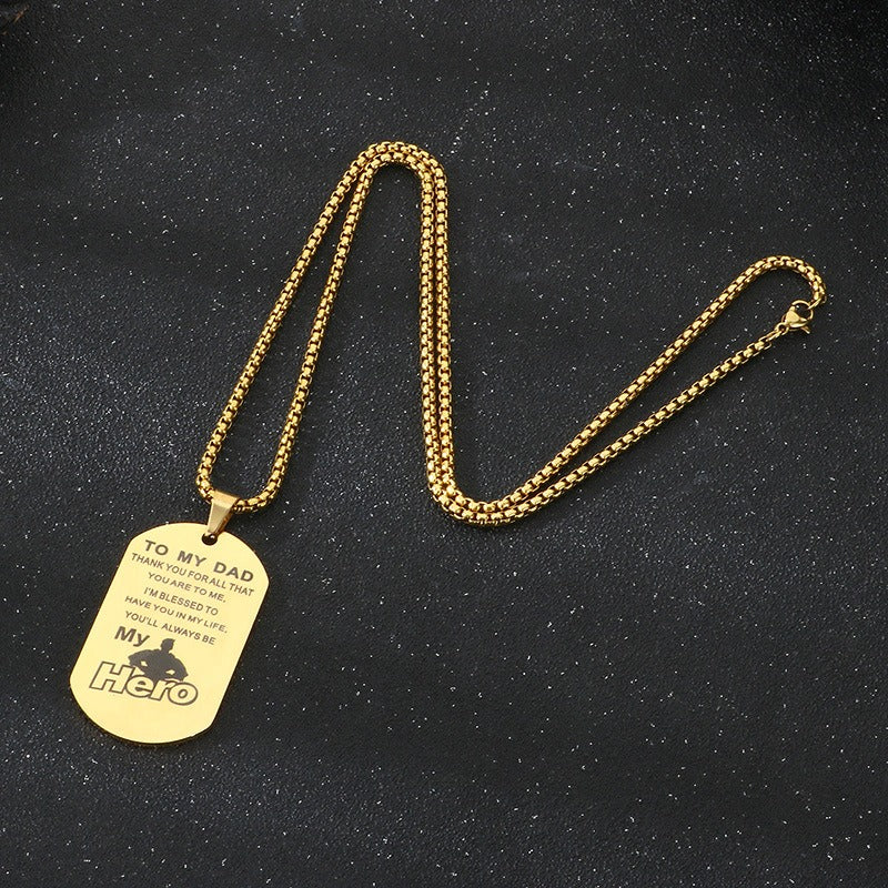 Kemstone Men’s Titanium Steel Necklace – “My Hero” Pendant KP100236-Z