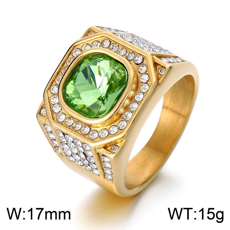 Kemstone Octagon Titanium Steel Hip-Hop Ring – Full-Cut Zircon Streetwear Band for Men KR110150
