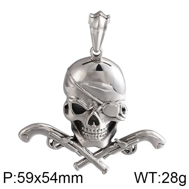 Kemstone Pirate Skull Pendant for Men – Punk Rock Sparrow & Anchor Necklace in Vintage Stainless Steel KP79431-BD
