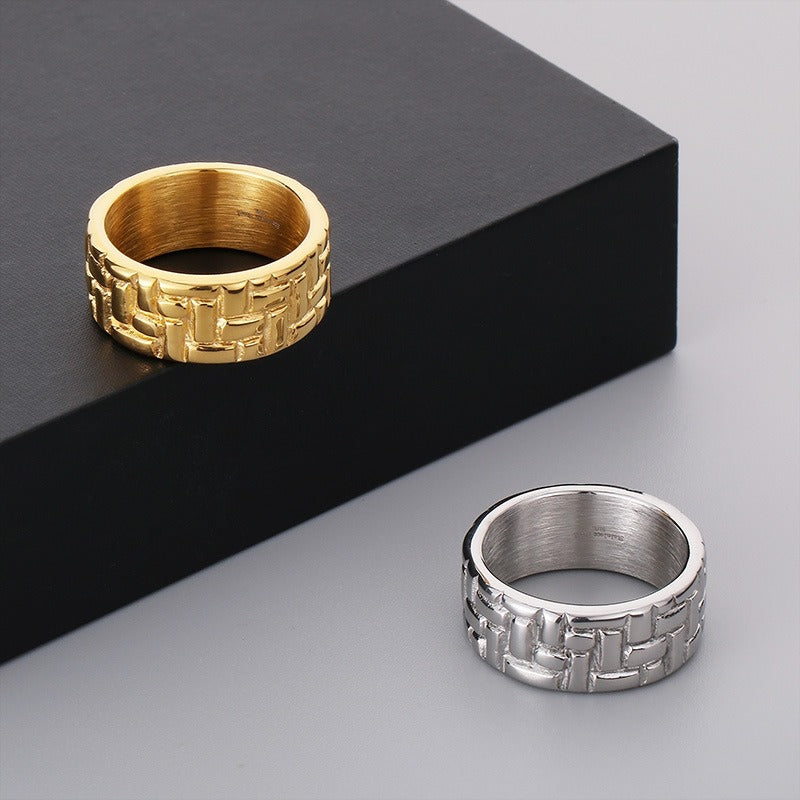 Kemstone Stainless Steel Minimalist Ring – Geometric Circle Band for Men | Urban Gothic Streetwear Style KR107928-KJX