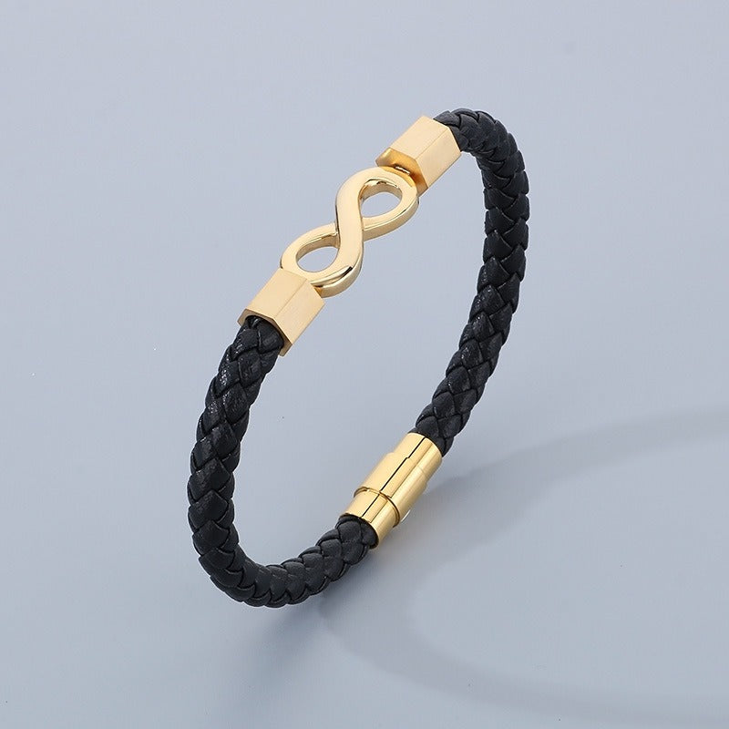 Simbolo dell'infinito, cinturino in pelle intrecciata, chiusura magnetica in acciaio al titanio per uomo KB182678-JR