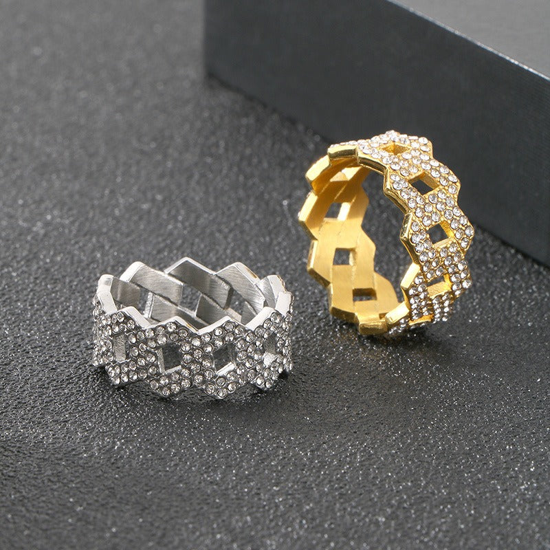 Kemstone Titanium Steel Rhinestone Ring for Men – Geometric Pattern KR111670-MZOZ
