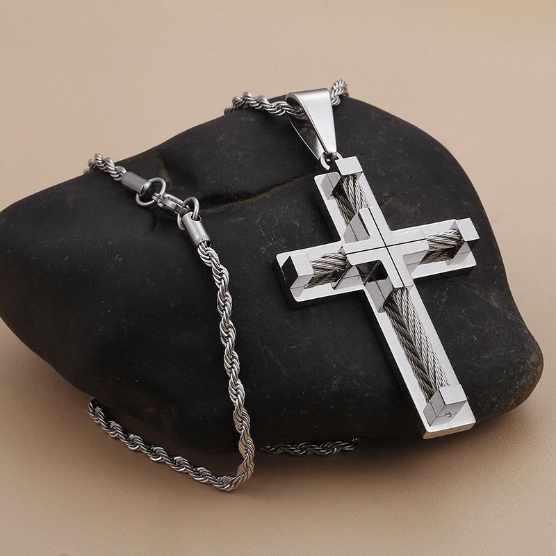 Collar con colgante de cruz de acero inoxidable y titanio minimalista moderno Kemstone para hombre - Joyería unisex duradera y de uso diario KP55886-K