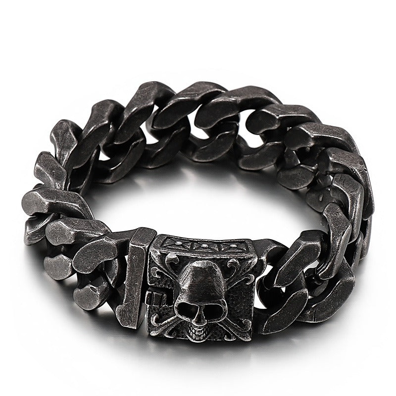 Kemstone Titanium Steel Skull Cuban Chain Bracelet – Bold Streetwear Men’s Accessory KB69725-BD