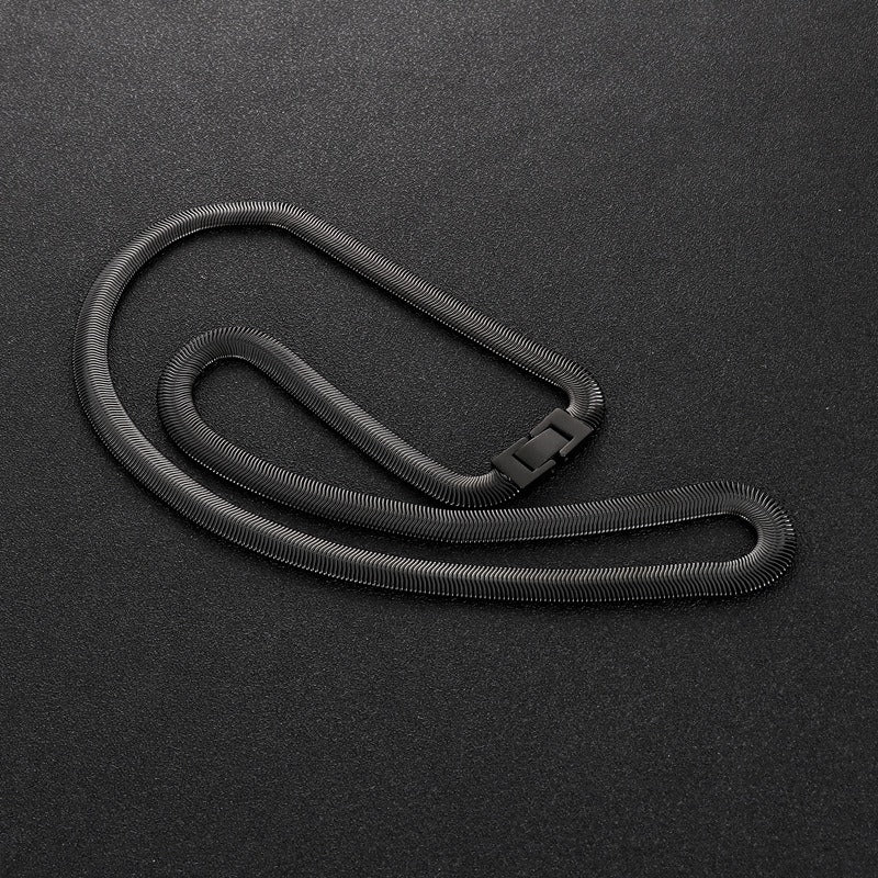 Hip-Hop Flat Snake Chain Necklace & Bracelet – Stainless Steel Herringbone Jewelry for Men KN228487