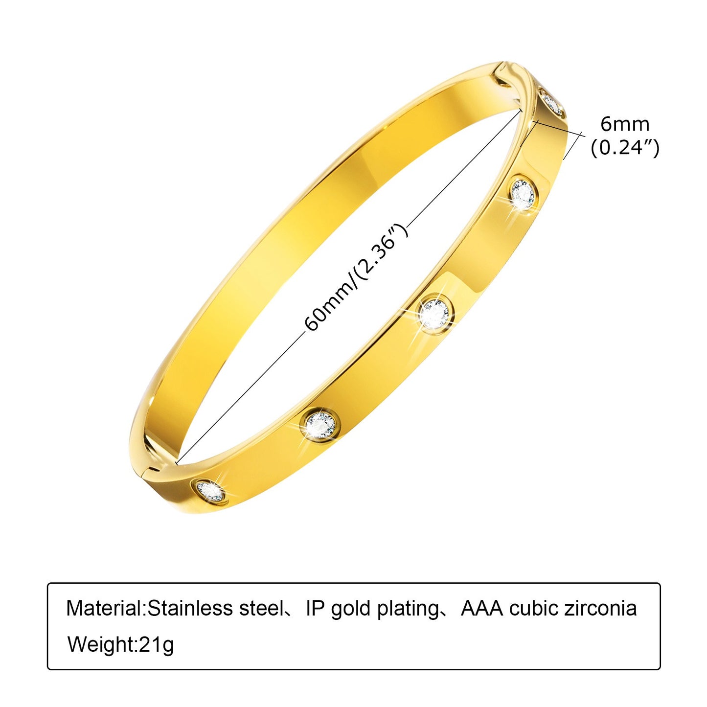 Brazalete minimalista de cristal Kemstone de acero inoxidable de 6 mm | Ligero - Ideal para el día a día B-478