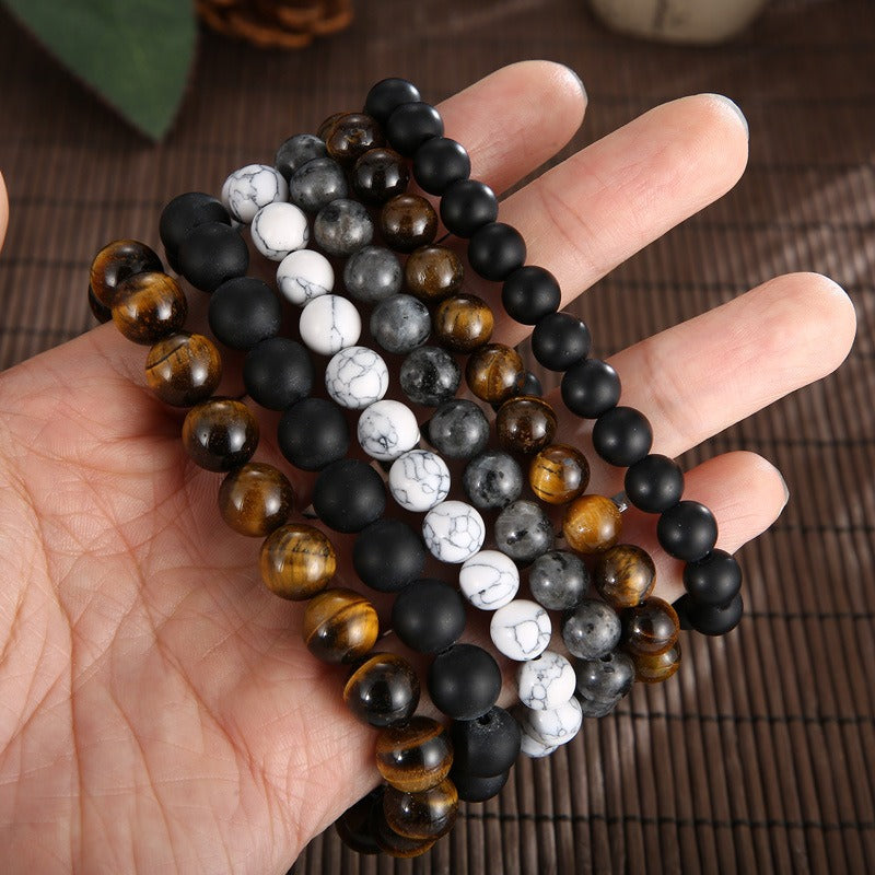 Kemstone Black Onyx Skull Bracelet – Gothic Cross, Howlite & Tiger Eye Beads with Adjustable Titanium Steel Chain for Men KB70686-BD