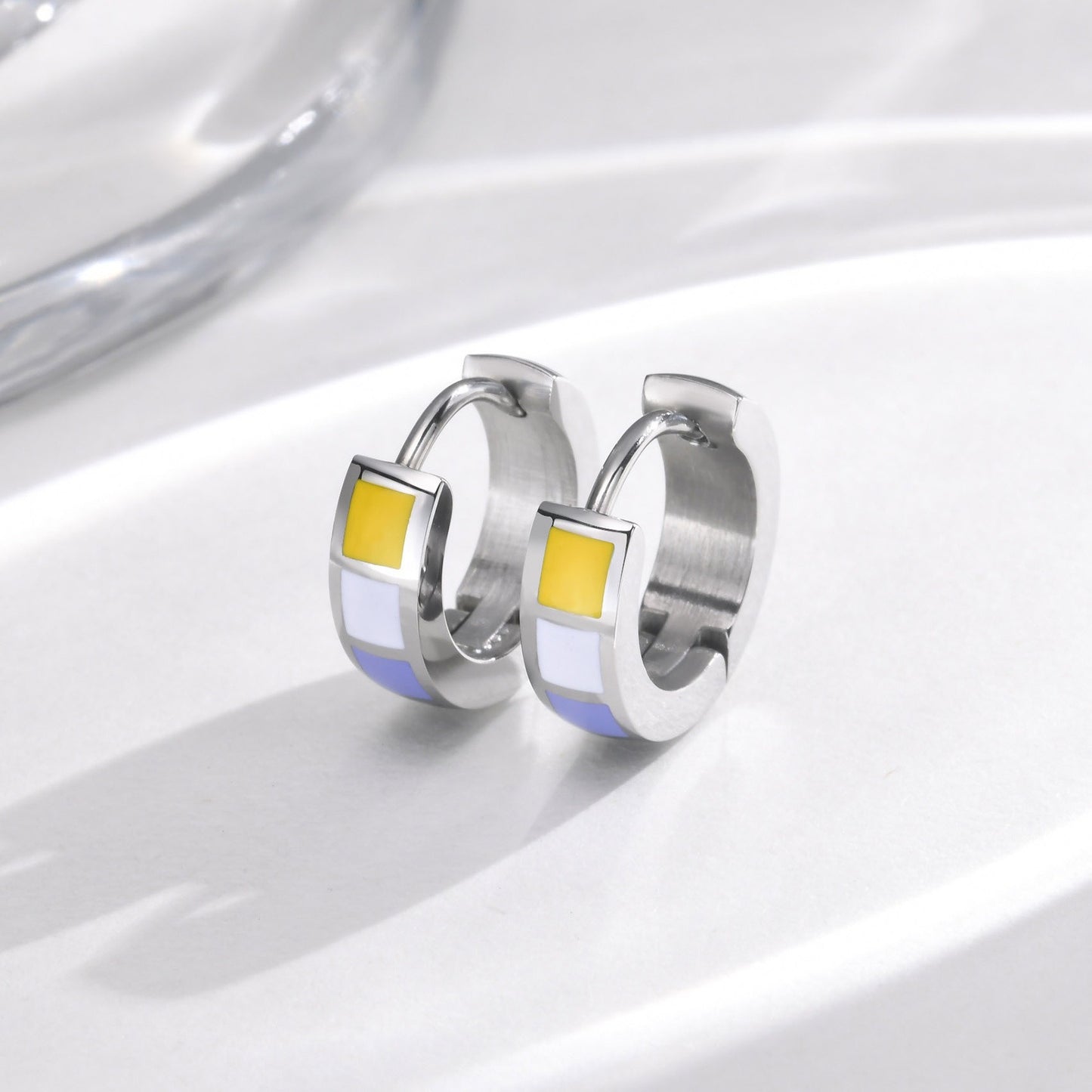 Kemstone Stainless Steel Color Block Hoop Earrings – 13mm Small Huggie Punk Street Style PE-014