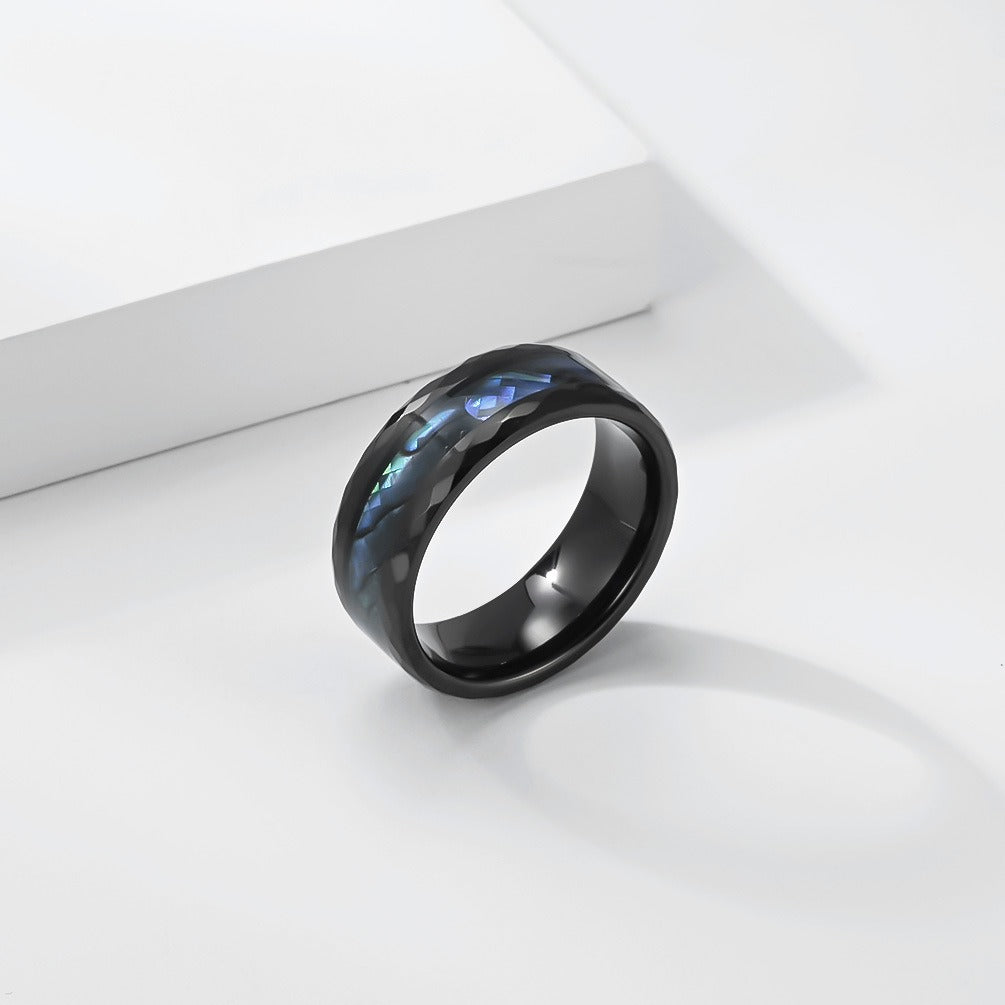 Kemstone Tungsten Abalone Inlay Faceted 8mm Wedding Band for Men Modern K-T062