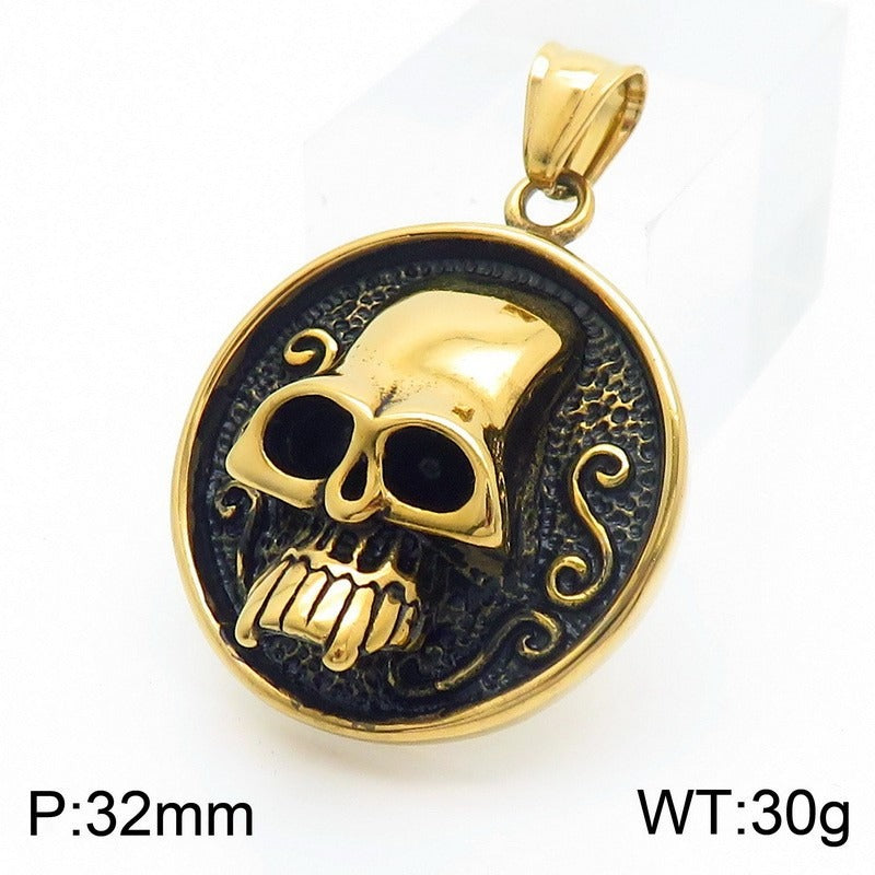 Kemstone Demon Eye Skull Pendant – Gothic Titanium Steel Necklace for Men, Dark Streetwear & Halloween Style KP130524-TGX