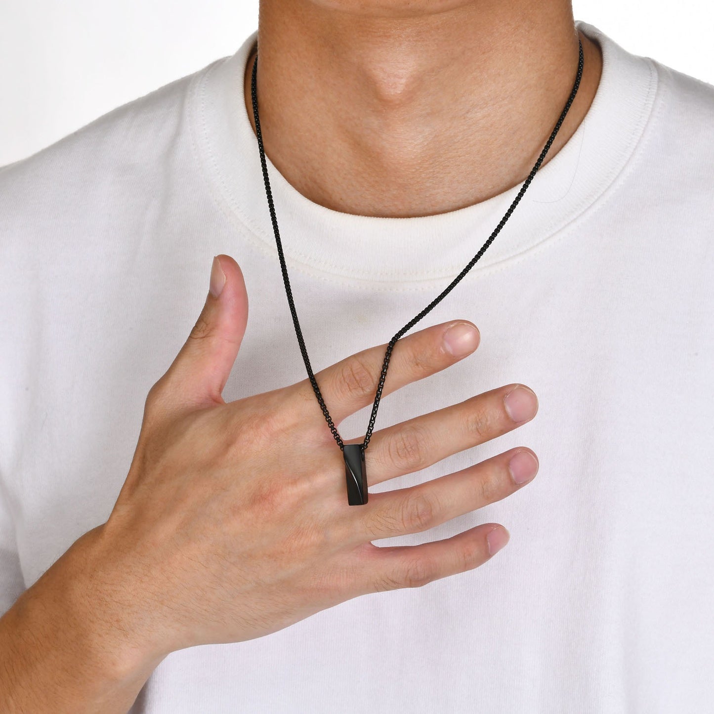 Mobius Bar Pendant Necklace for Men – Geometric Stainless Steel Amulet | Silver & Black PN-1830