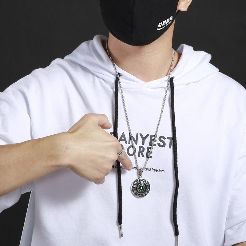 Kemstone Titanium Steel Compass Skull Pendant Necklace for Men Vintage Round Design KP55736-BD