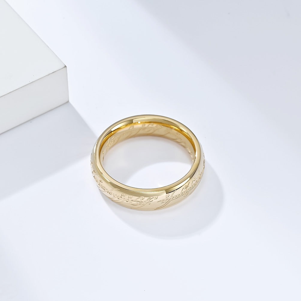 Kemstone Elvish Script Ring β 316L Stainless Steel Norse Gothic Fantasy Band | K-R707