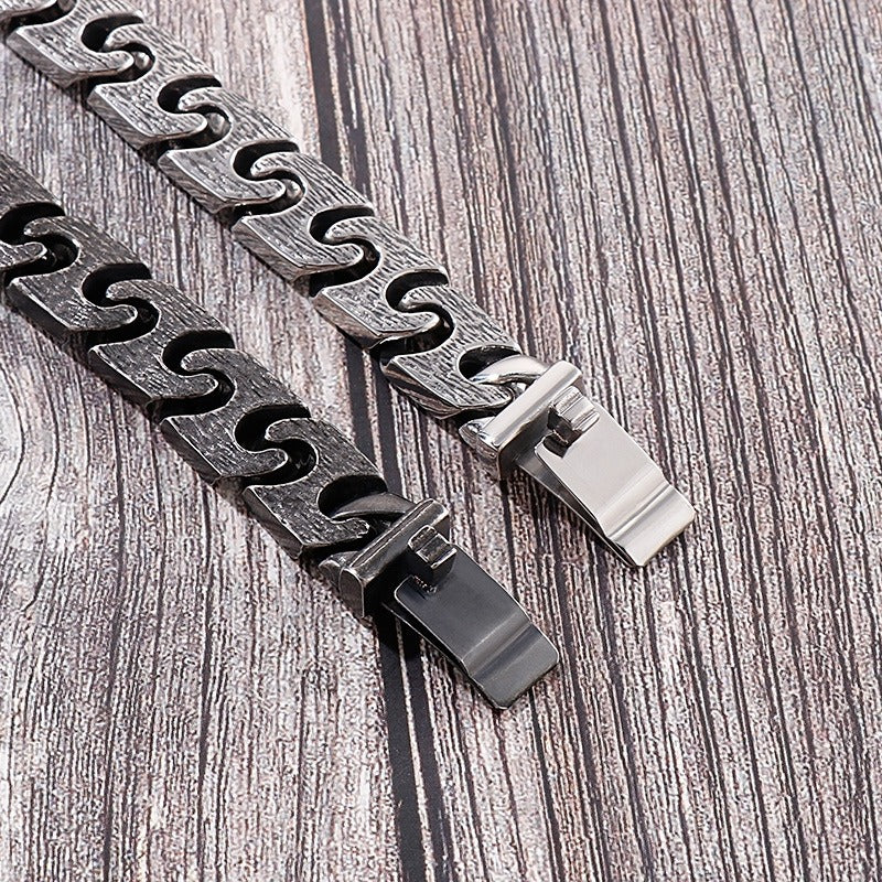 Kemstone Gothic Titanium Steel Bracelet for Men – Rustic Geometric Chain with Matte Industrial Finish KB137016-BDJX