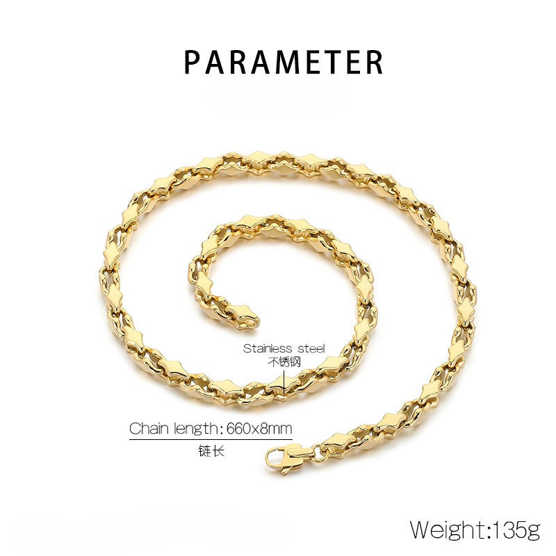 Kemstone Steel Link Jewelry Set – Men’s Hip-Hop Chain Necklace & Bracelet with Geometric Links