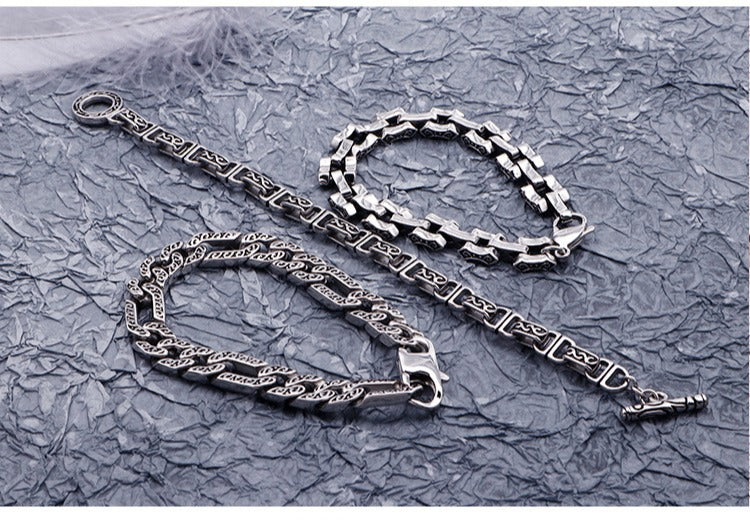 Kemstone Men’s Patterned Stainless Steel Chain Bracelet – Vintage Gothic Norse Punk KB120773-BD