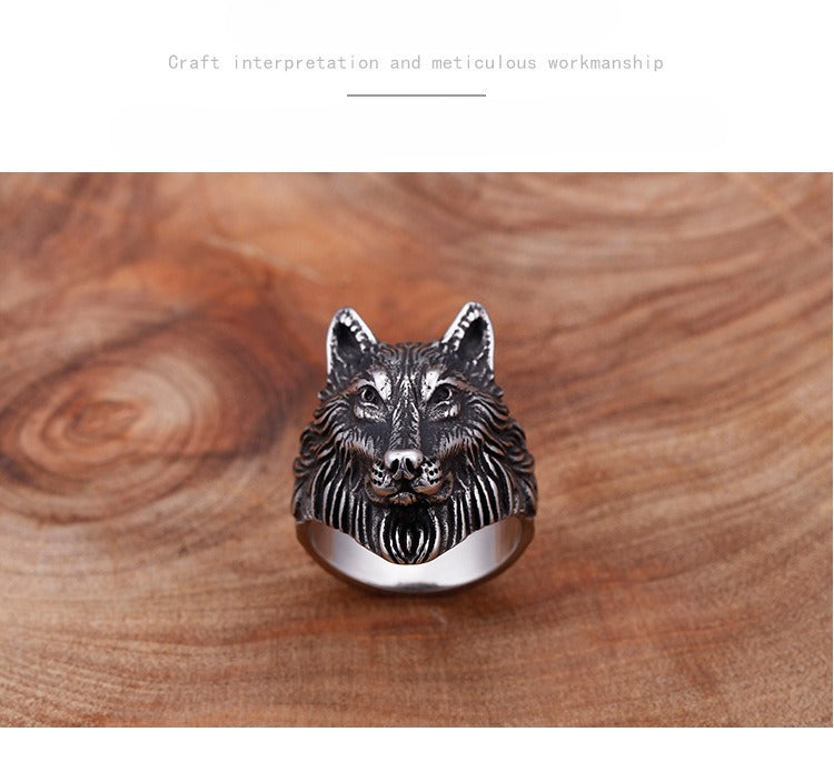 Kemstone Wolf Head Ring for Men – 18K Gold Plated Stainless Steel Gothic Norse Power KR48276-K
