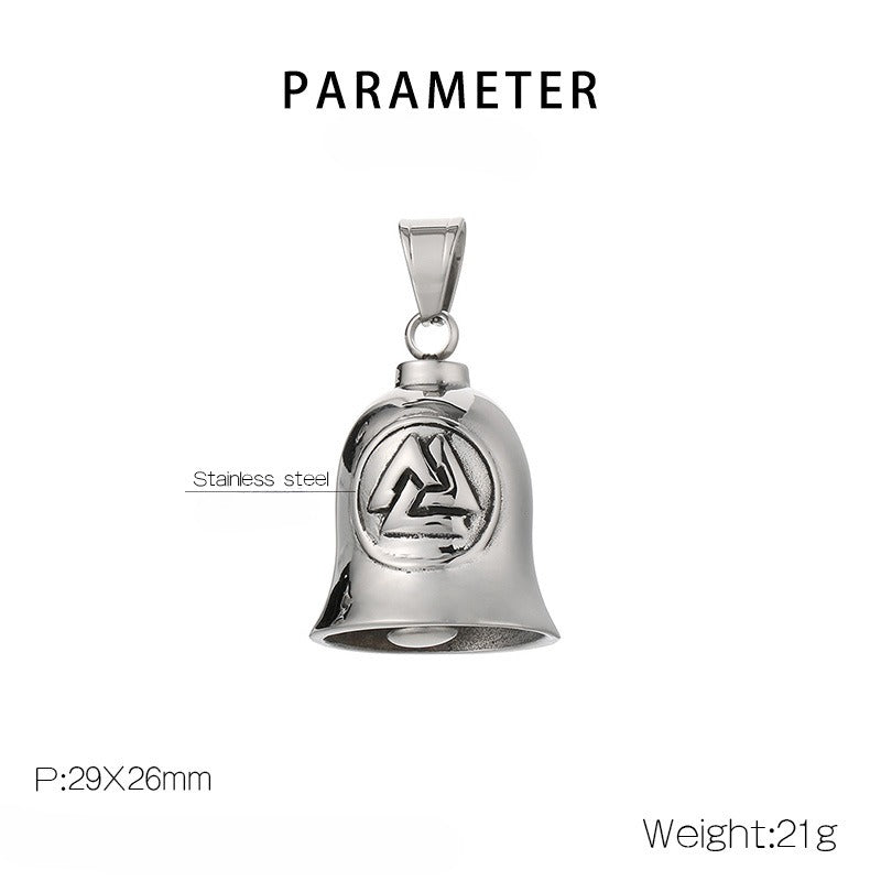 Kemstone Viking Symbol Bell Pendant Necklace for Men – Norse Masonic Cross Stainless Steel Biker Jewelry KP130935