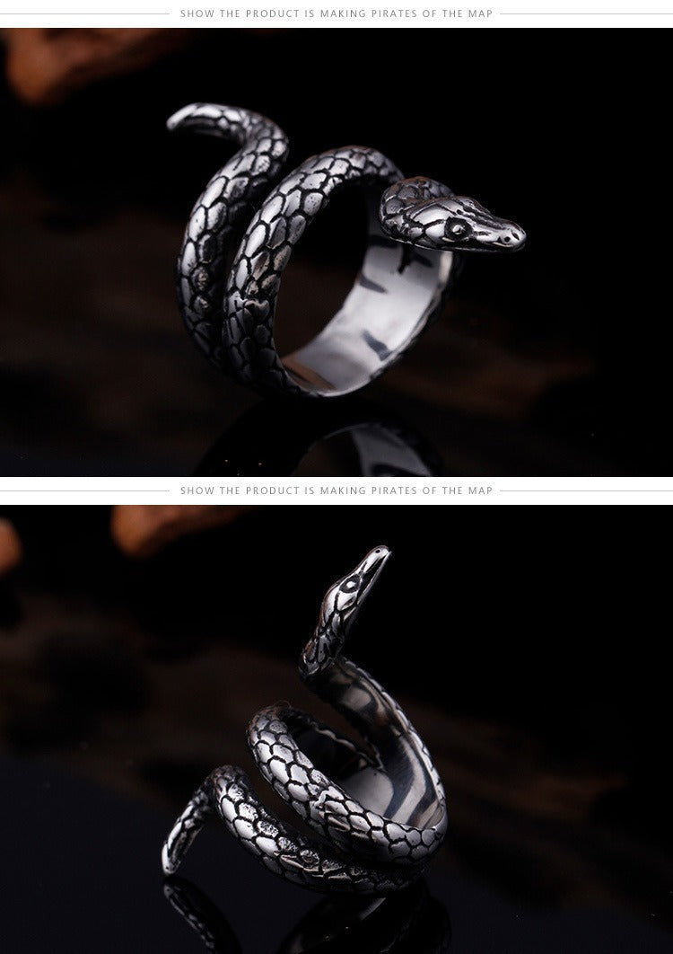 Kemstone Vintage Punk Cobra Titanium Steel Ring β Handcrafted Snake Design KR52350-K