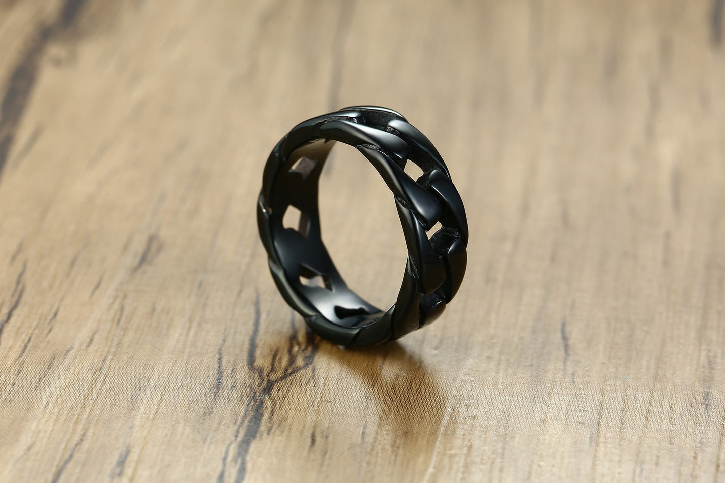 Kemstone Cuban Chain Link Ring – Bold Stainless Steel Biker Band for Men R495