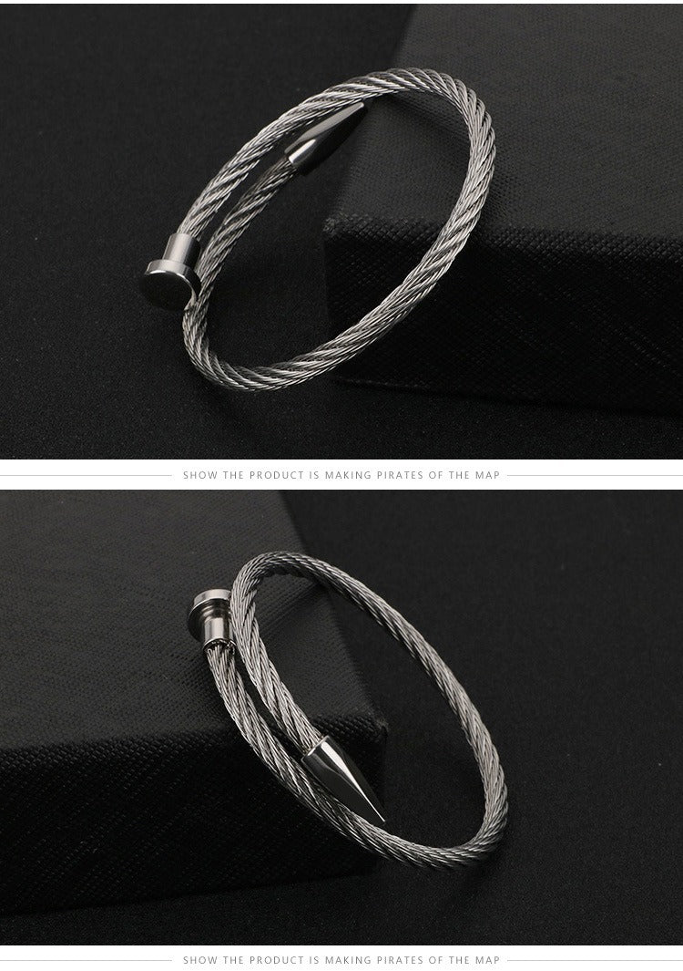 Kemstone Men’s Nail Cable Cuff Bracelet – Stainless Steel Industrial Punk Wristband KB110358-K