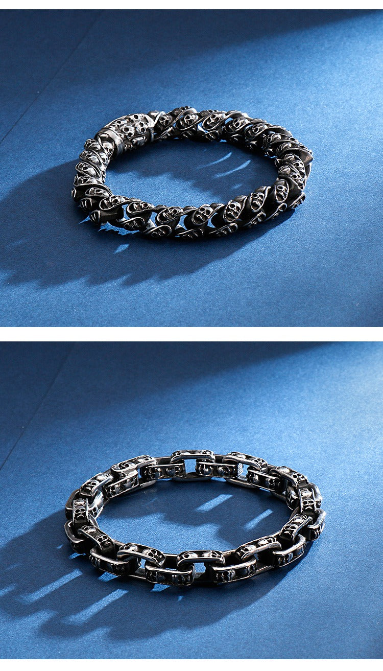 Kemstone Skull Chain Bracelet – Stainless & Titanium Steel Biker Jewelry for Men | Gothic Punk Street Style KB120968-BDJX