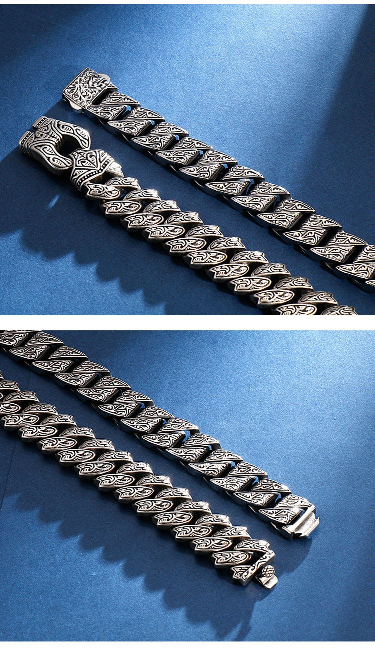 Kemstone Nordic Patterned Curb Chain Bracelet – Heavy 316L Stainless Steel Men’s Gothic Jewelry KB128122