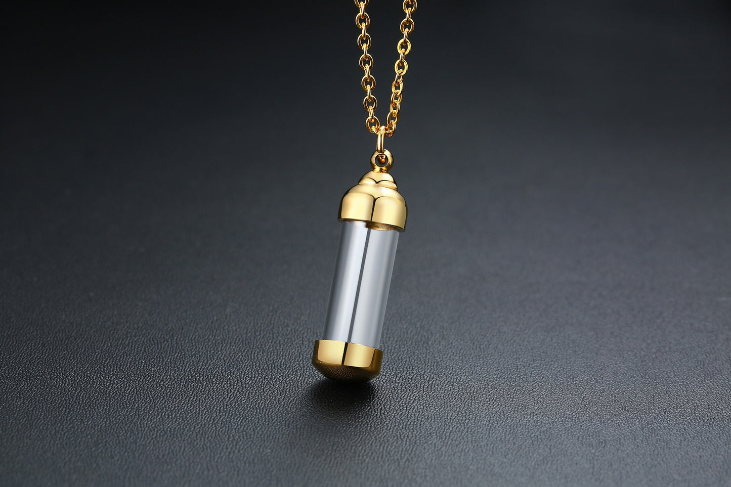 Kemstone Men’s Stainless Steel Glass Vial Pendant Necklace – Gothic Memorial Perfume Bottle Urn Amulet PN-716