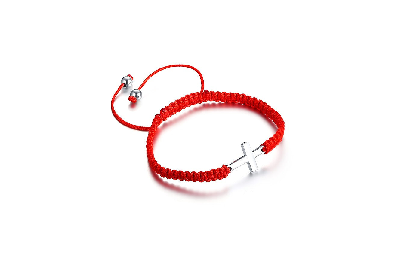 Kemstone Adjustable Ankh Cross Bracelet – Titanium Steel & Red Black Nylon Rope Men & Women BR525