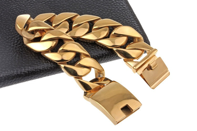 Kemstone Men’s 26mm Heavy Cuban Link Bracelet – Stainless Steel 18K Gold Plated | Hip-Hop Streetwear Jewelry KB27589-D