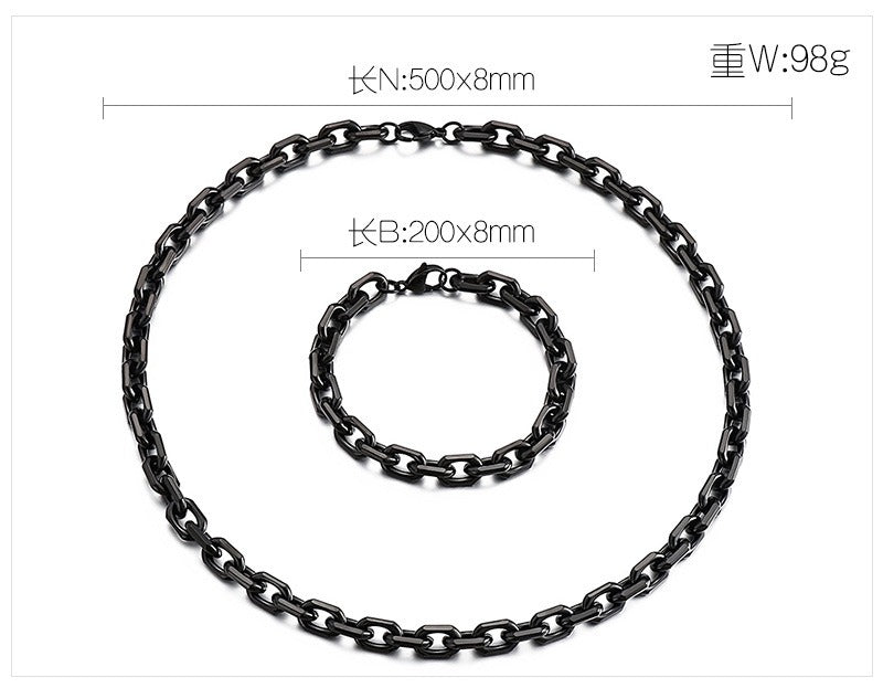 Kemstone Men’s Black O-Link Chain Bracelet & Necklace – Stainless Steel Gothic Viking KS141119-Z