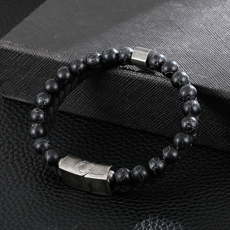 Bracciale da uomo in acciaio inossidabile Kemstone con croce in pelle e pietra turchese KB136651