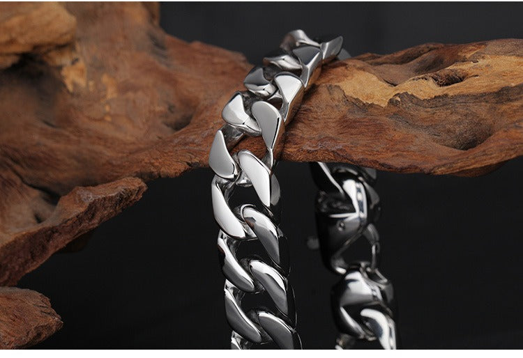 Kemstone Men’s Stainless Steel Cuban Chain Bracelet – 21cm Street Style Gothic Power Link KB27123-D